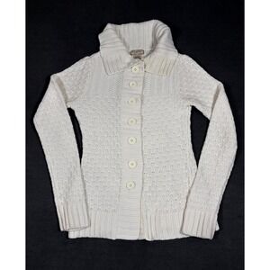 Arizona Cardigan Sweater Womens XS Beige Tight Knit Ribbed Trim Cozy Warm Winter